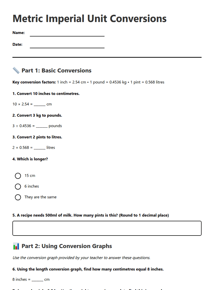 Metric Imperial Unit Conversions
