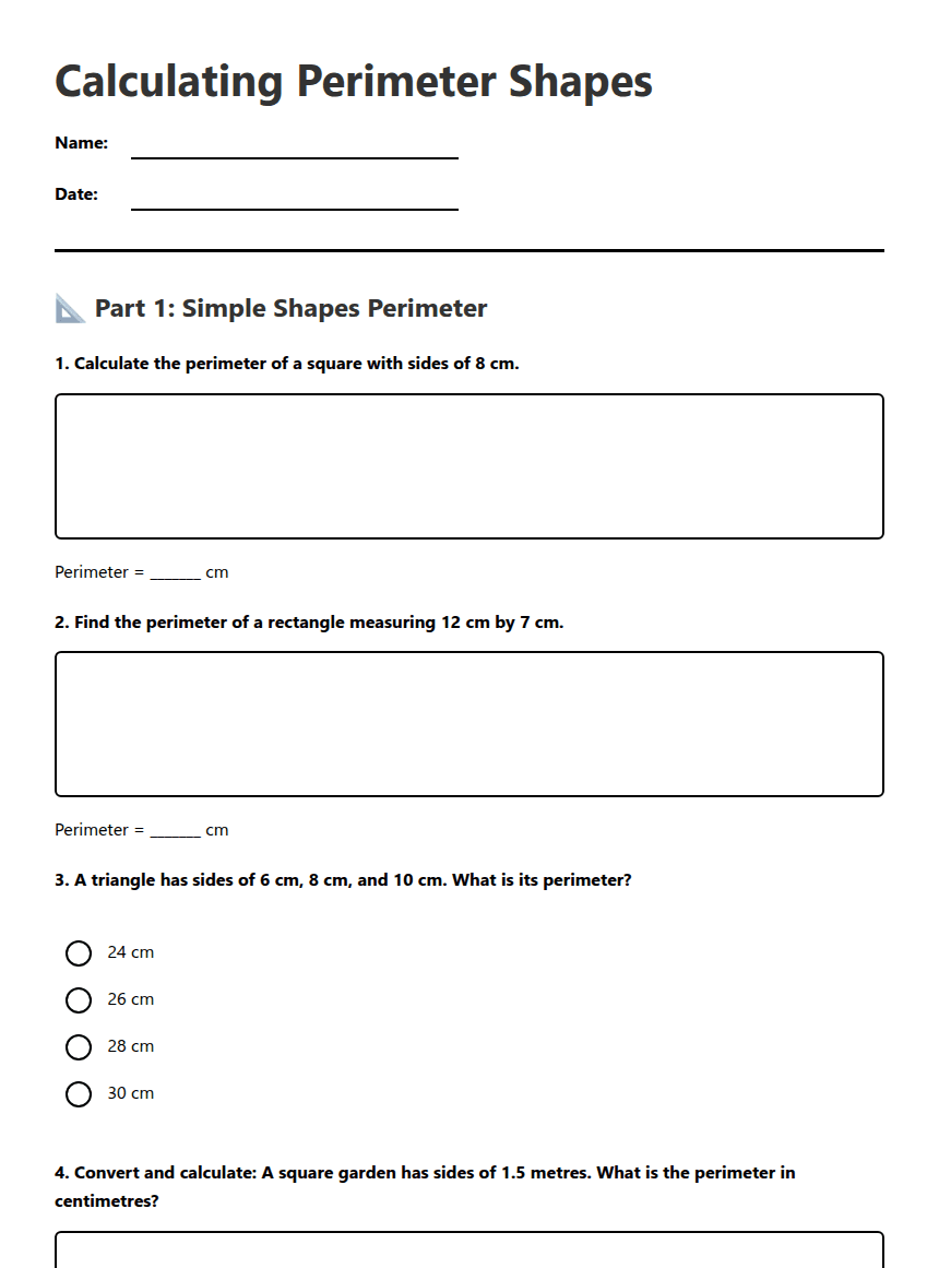 Calculating Perimeter Shapes worksheet preview