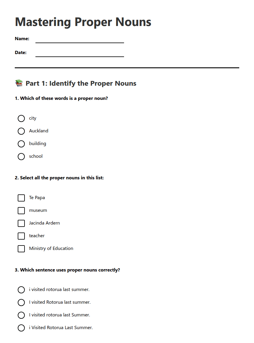 Mastering Proper Nouns worksheet preview