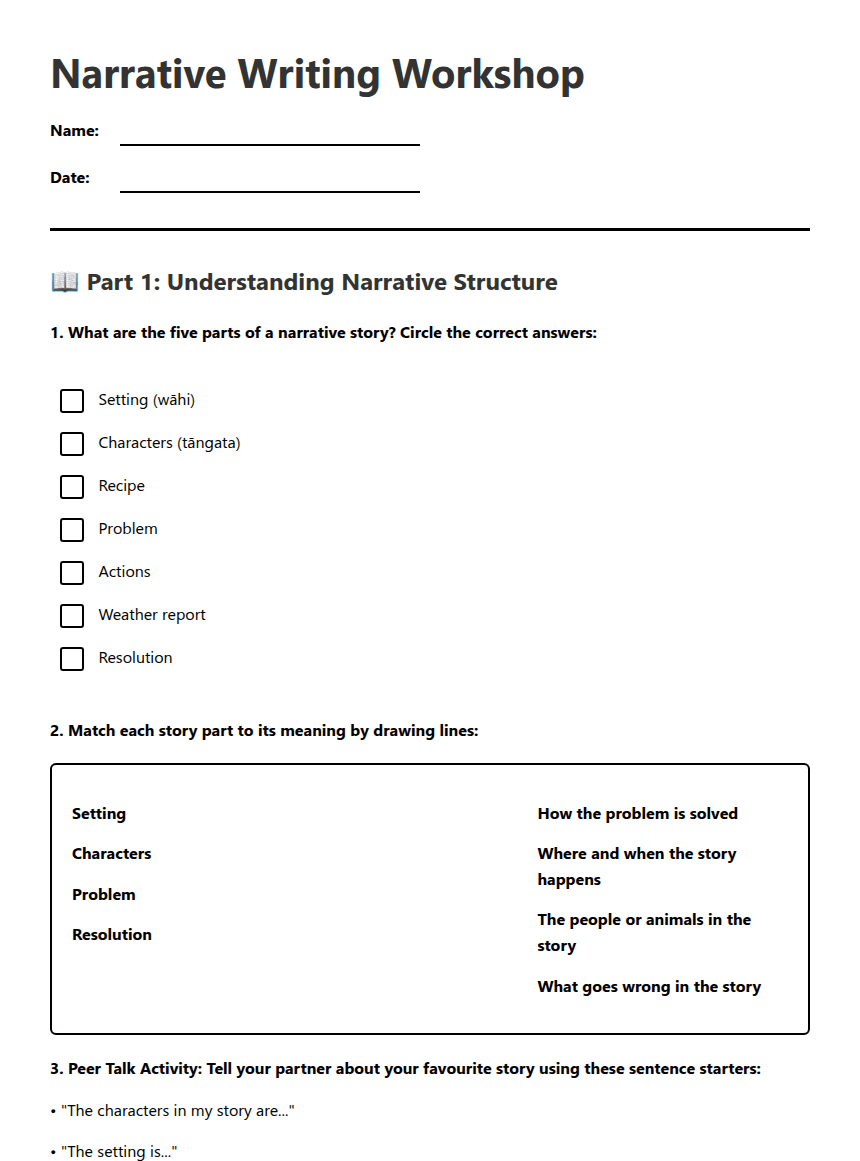 Narrative Writing Workshop worksheet preview