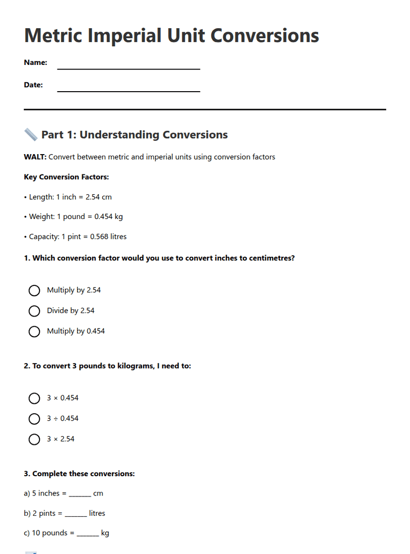 Metric Imperial Unit Conversions
