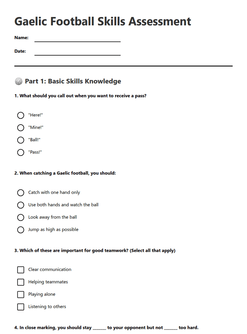 Gaelic Football Skills Assessment