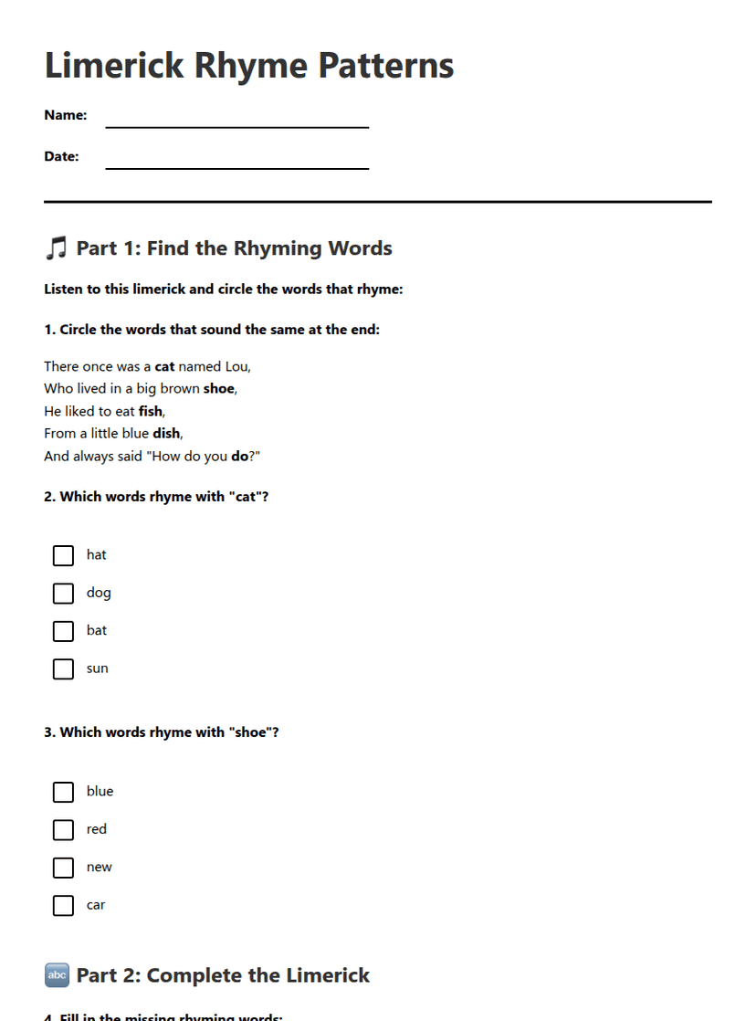 Limerick Rhyme Patterns