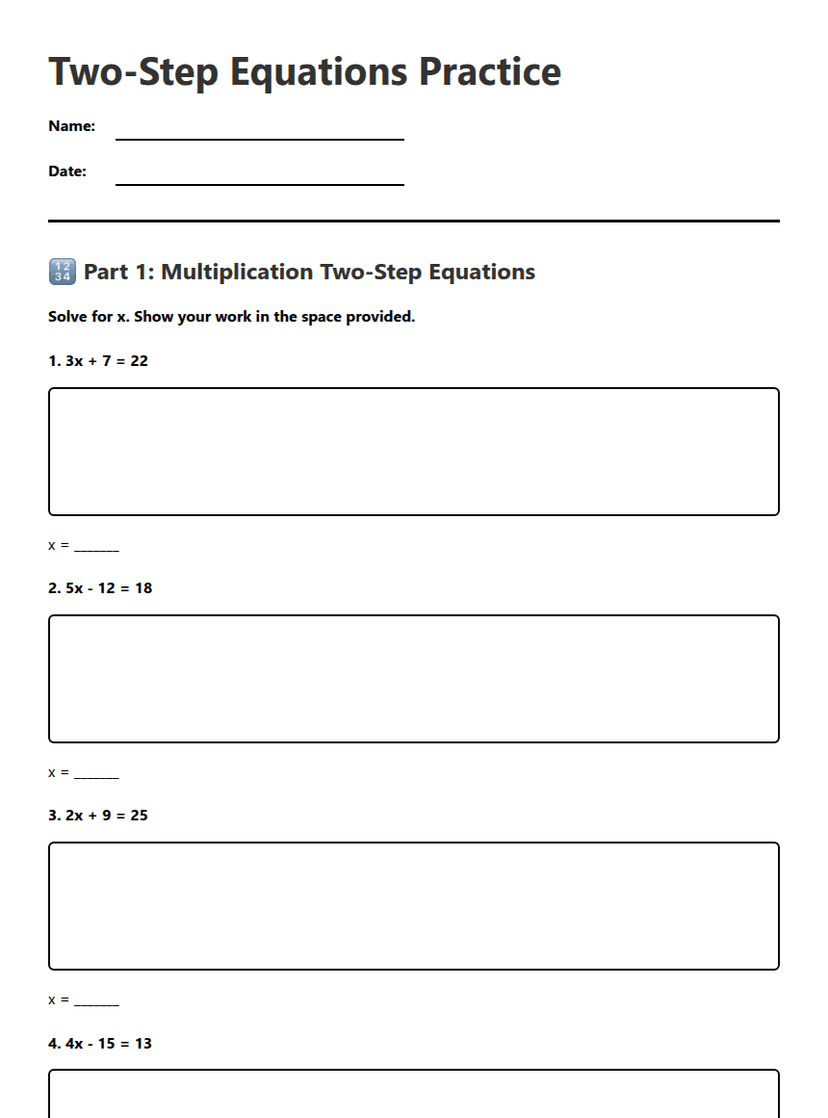 Two-Step Equations Practice