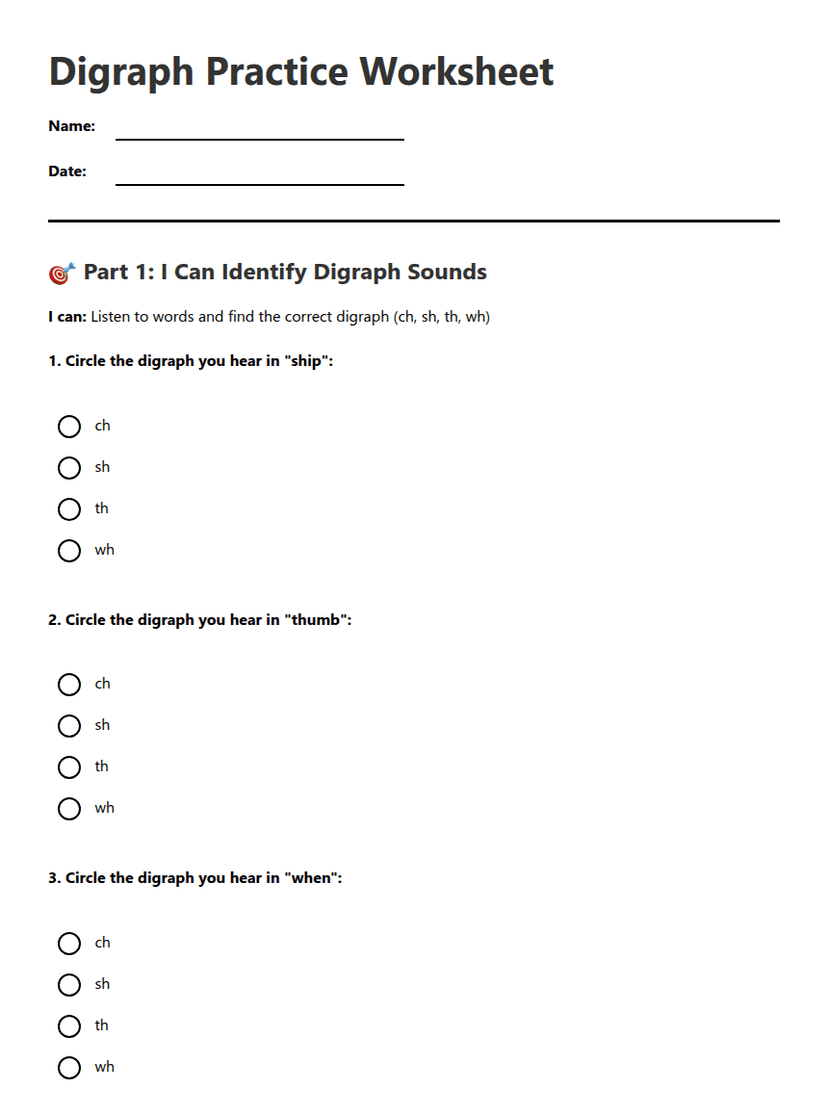 Digraph Practice Worksheet