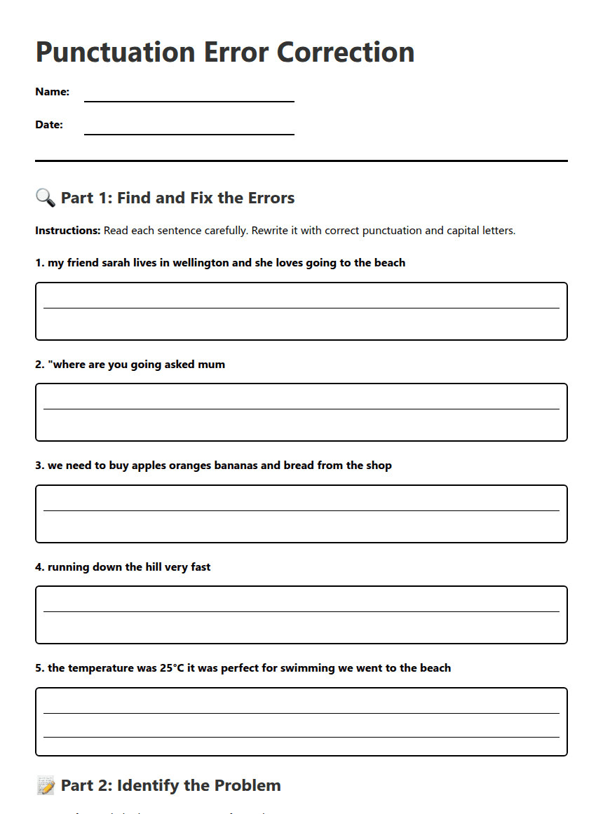 Punctuation Error Correction worksheet preview