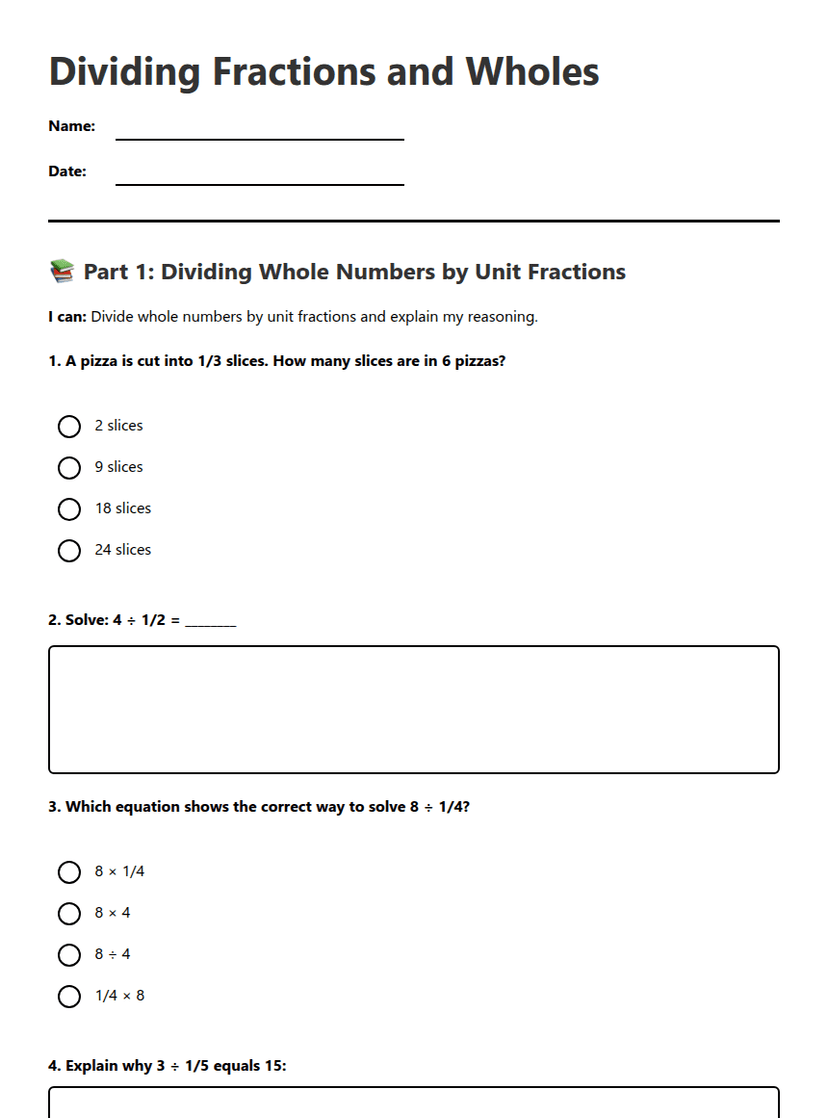 Dividing Fractions and Wholes