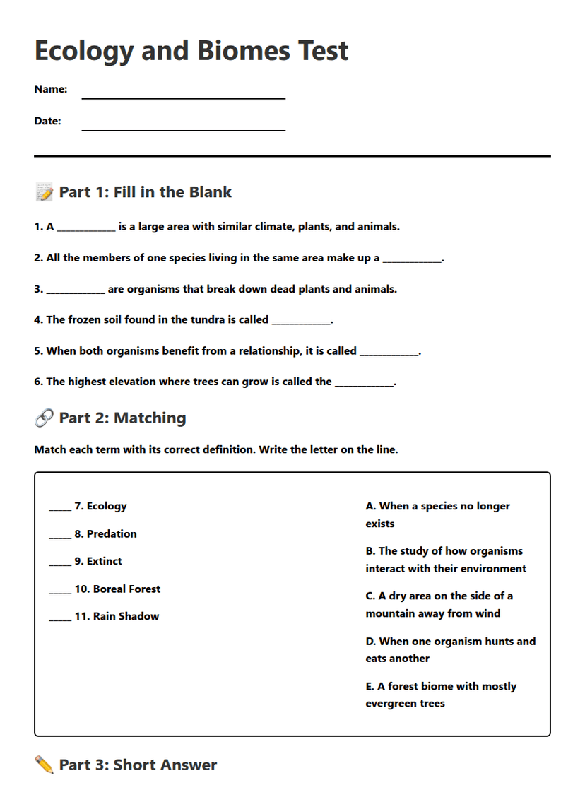 Ecology and Biomes Test