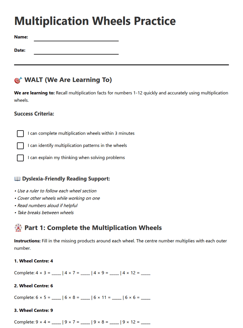 Multiplication Wheels Practice