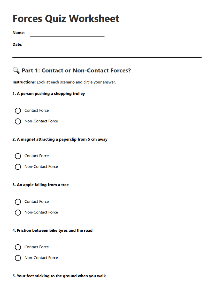 Forces Quiz Worksheet