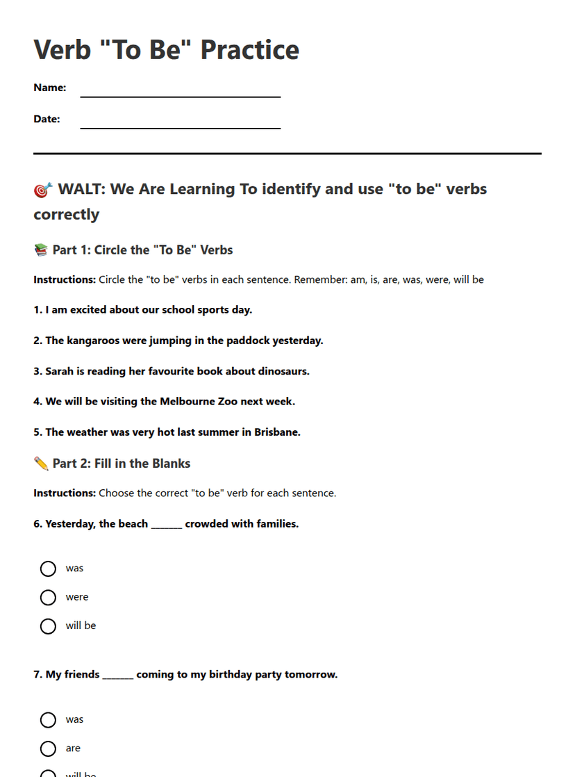 Verb "To Be" Practice