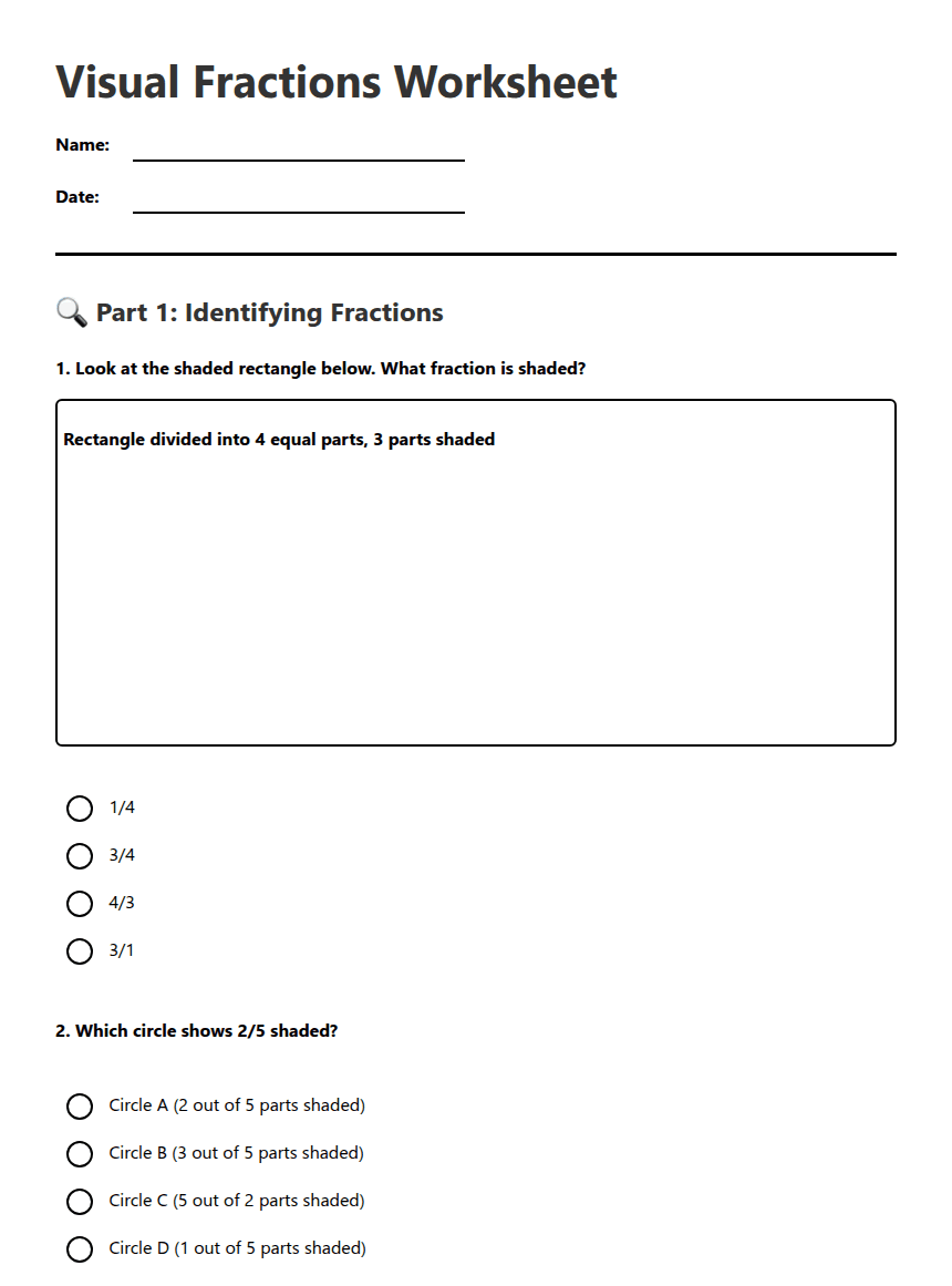 Visual Fractions Worksheet worksheet preview