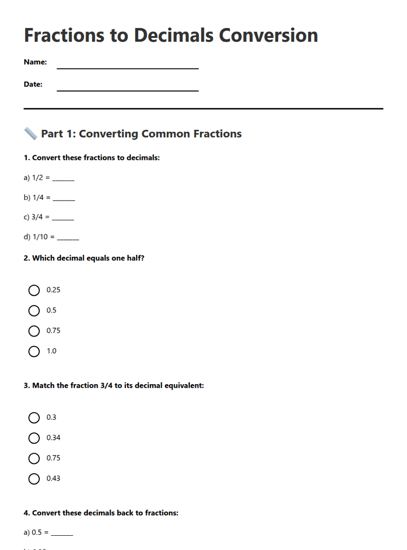 Fractions to Decimals Conversion
