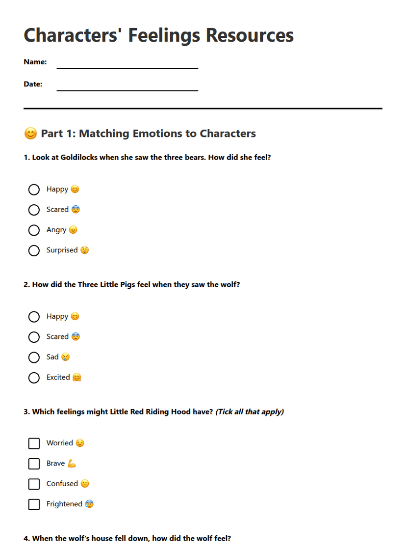 Characters' Feelings Resources