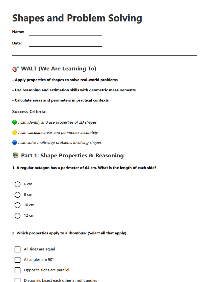 Shapes and Problem Solving