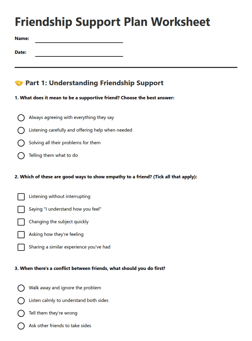Friendship Support Plan Worksheet
