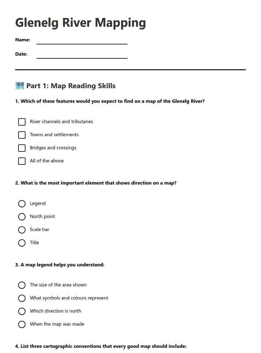 Glenelg River Mapping worksheet preview