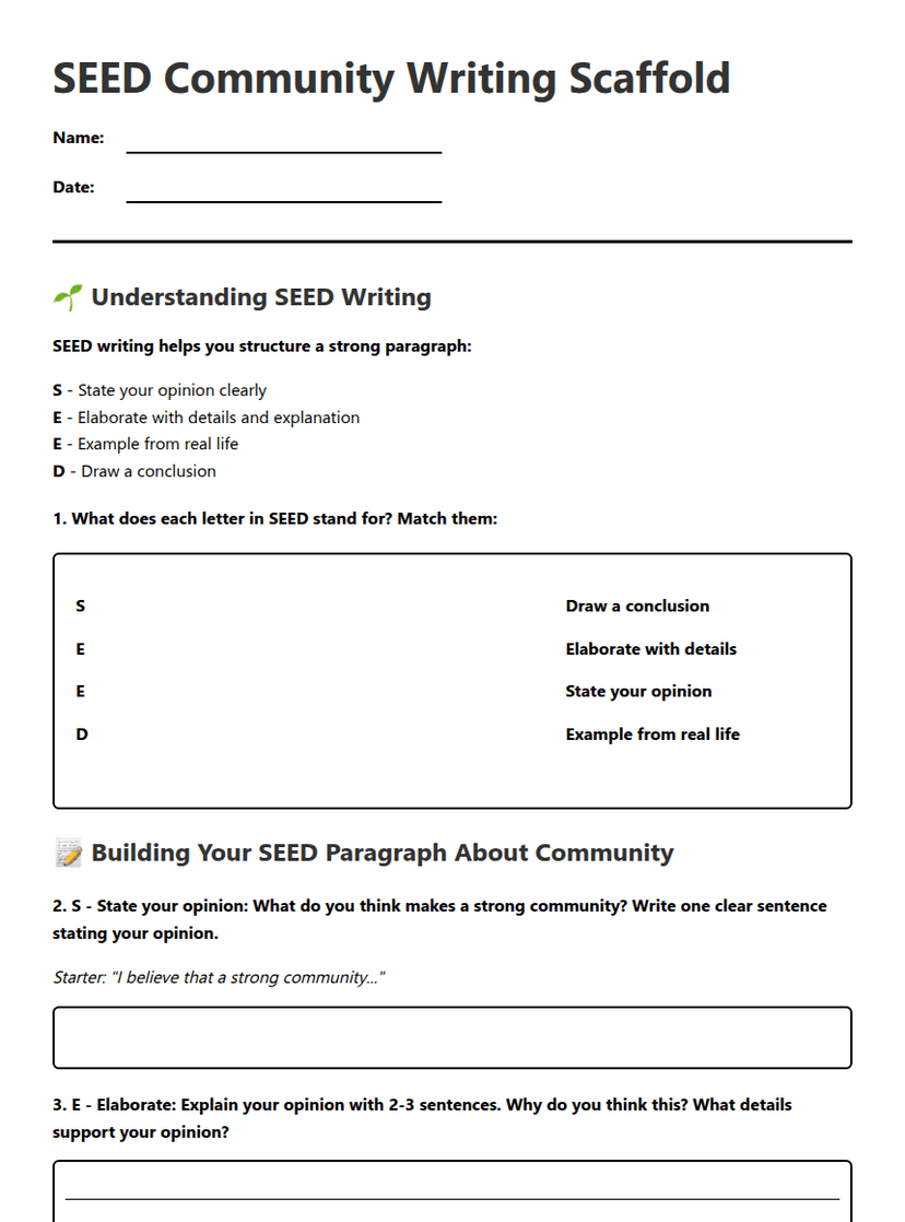 SEED Community Writing Scaffold