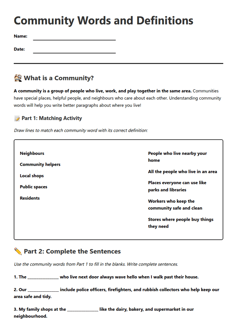 Community Words and Definitions