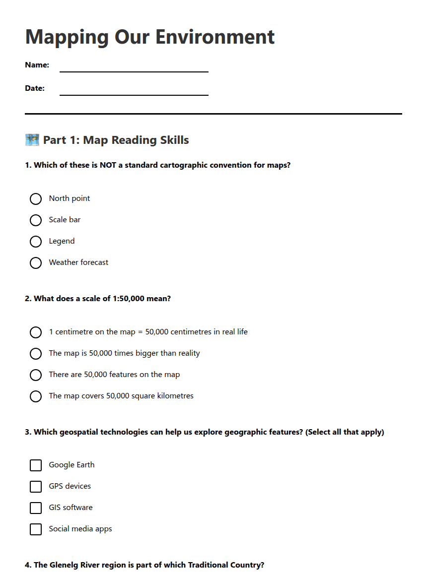 Mapping Our Environment worksheet preview