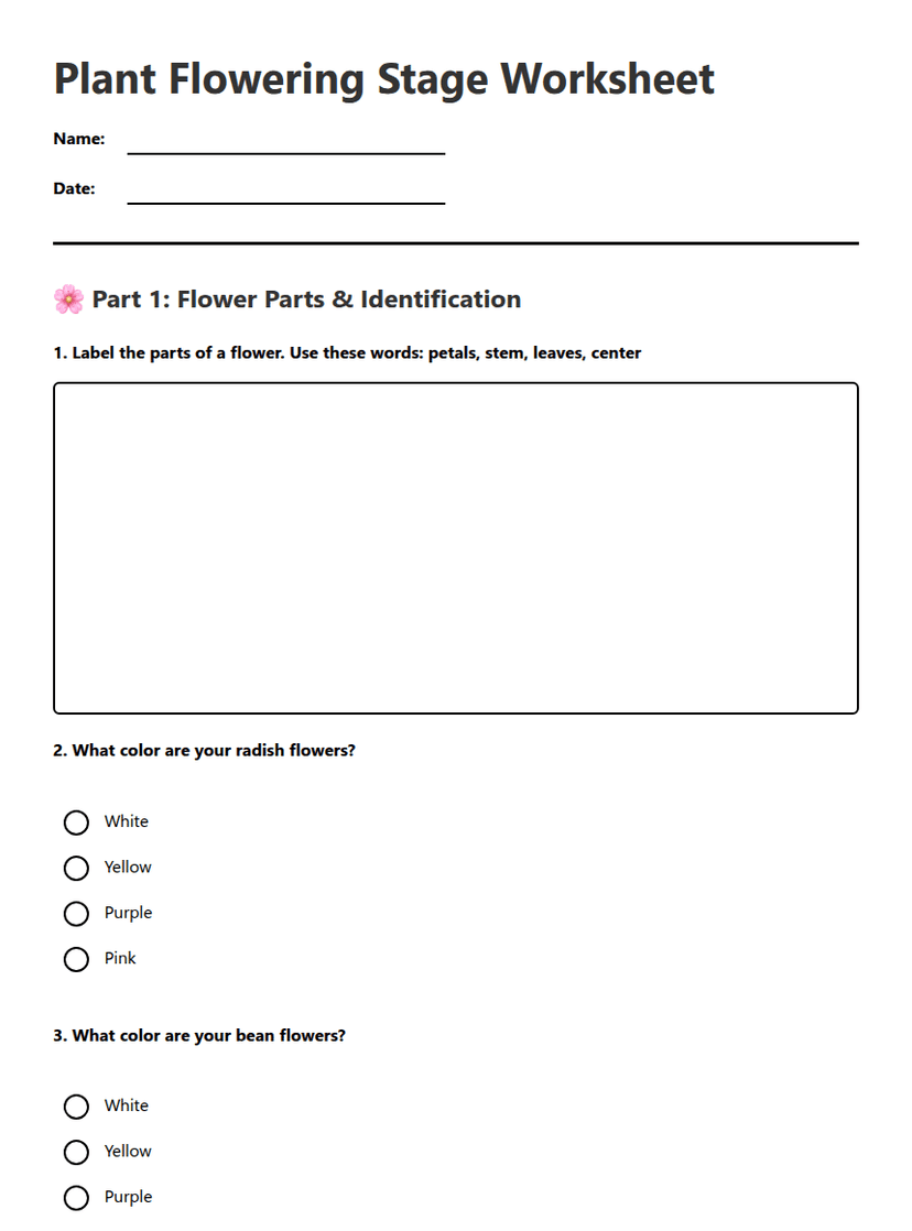 Plant Flowering Stage Worksheet