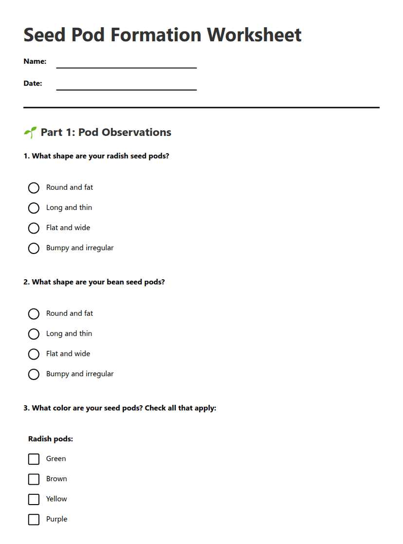Seed Pod Formation Worksheet