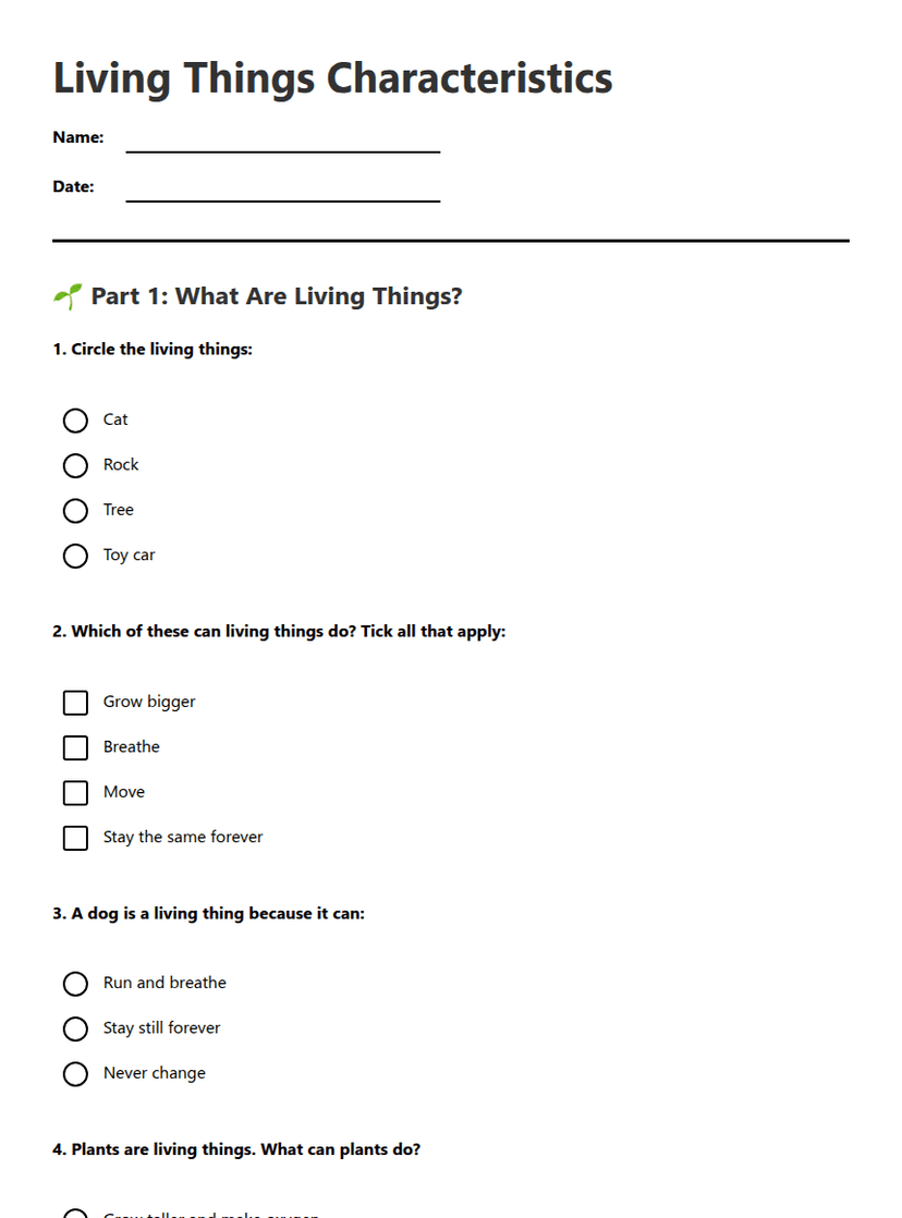 Living Things Characteristics