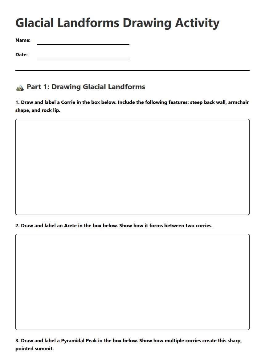 Glacial Landforms Drawing Activity worksheet preview