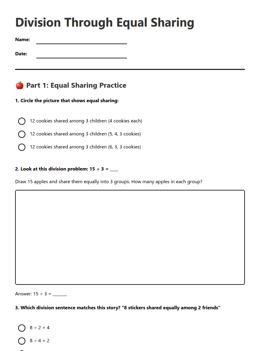 Division Through Equal Sharing worksheet preview