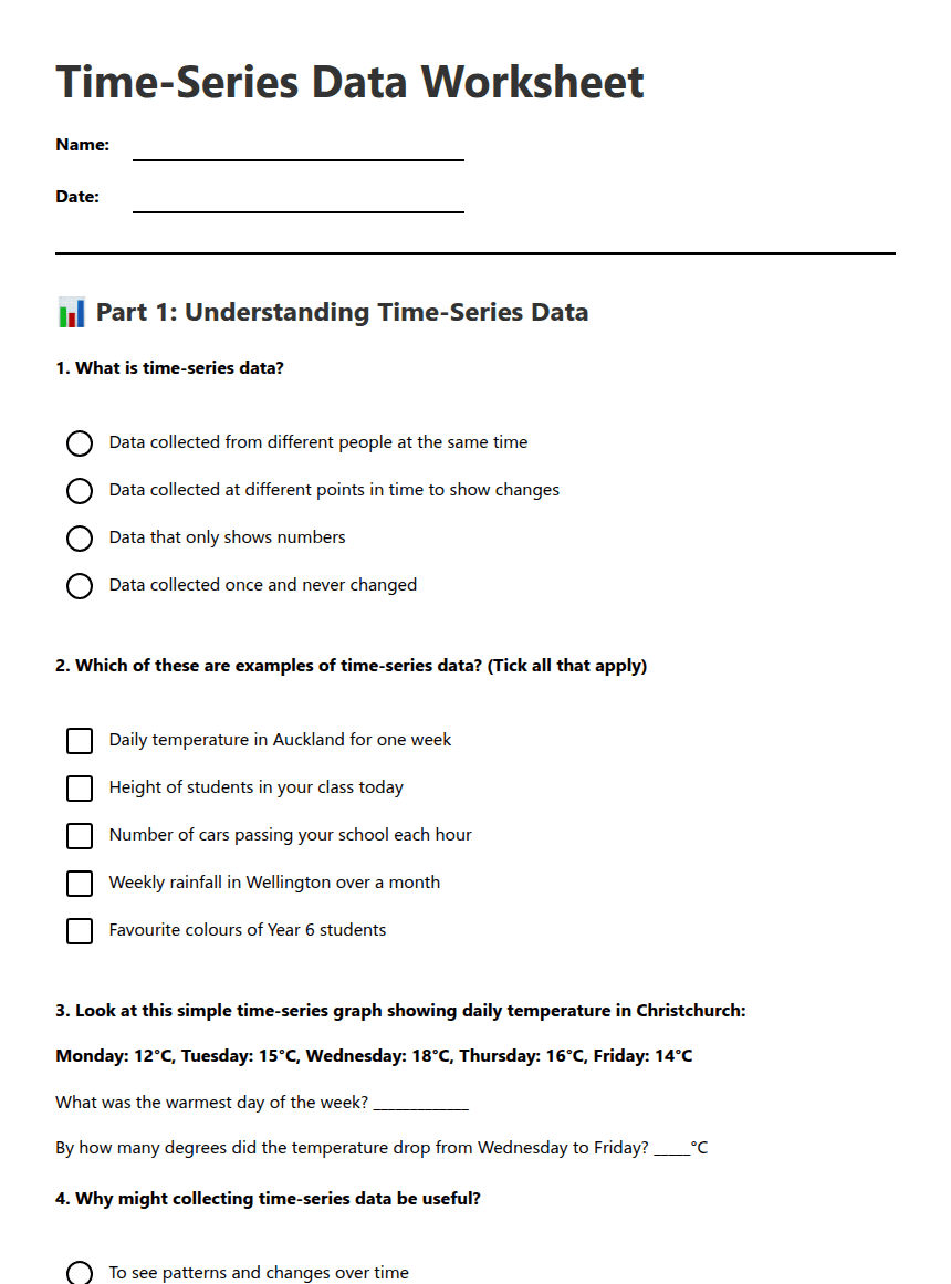 Time-Series Data Worksheet worksheet preview
