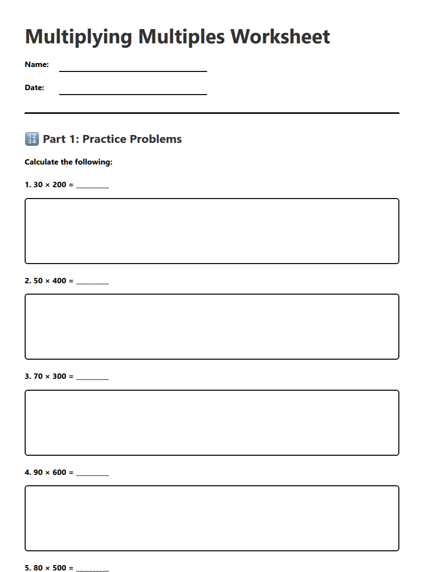 Multiplying Multiples Worksheet worksheet preview