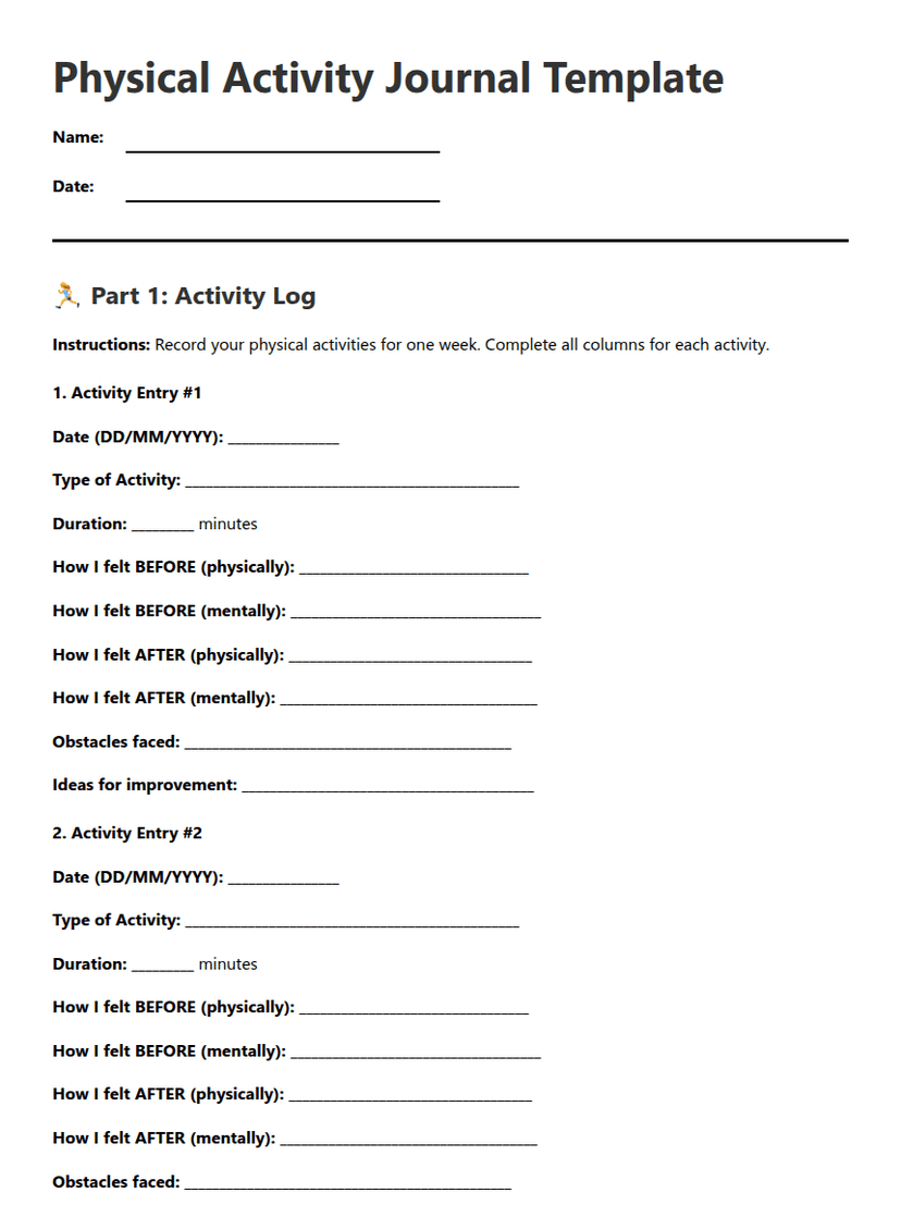 Physical Activity Journal Template