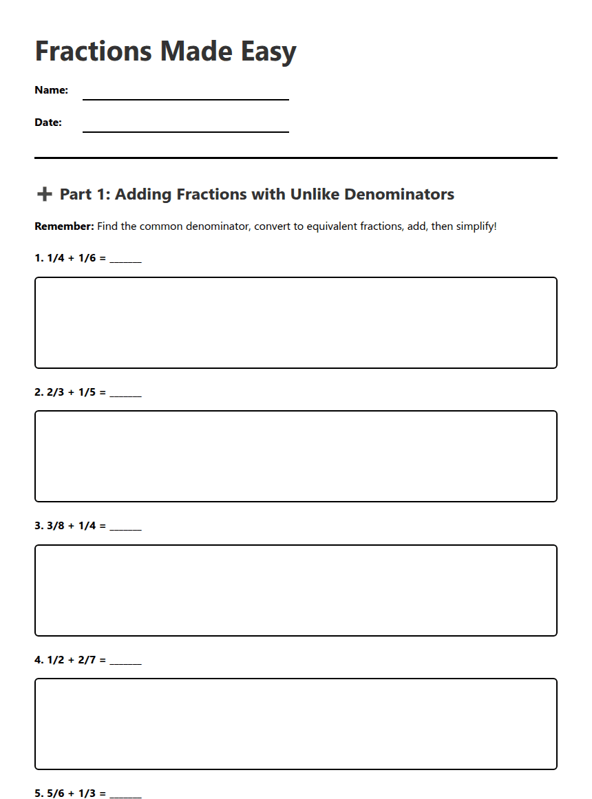 Fractions Made Easy worksheet preview