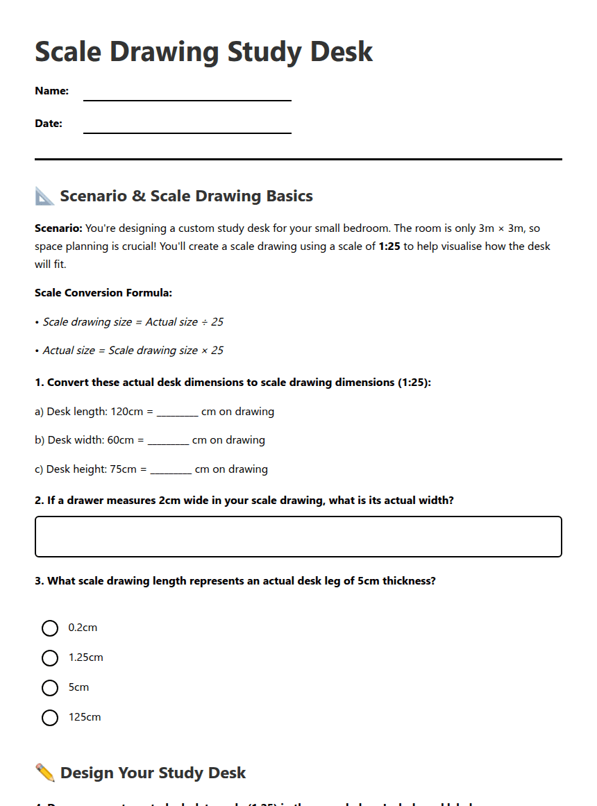 Scale Drawing Study Desk worksheet preview