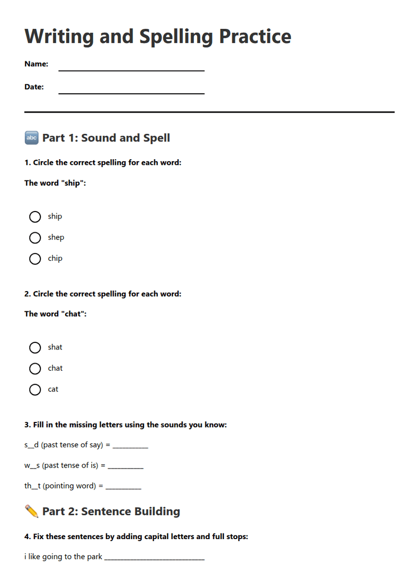 Writing and Spelling Practice