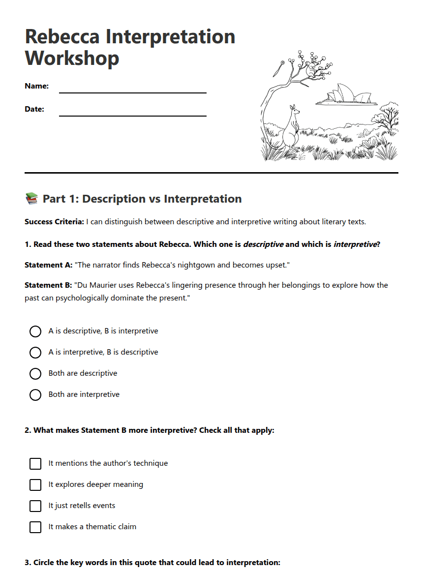 Rebecca Interpretation Workshop worksheet preview