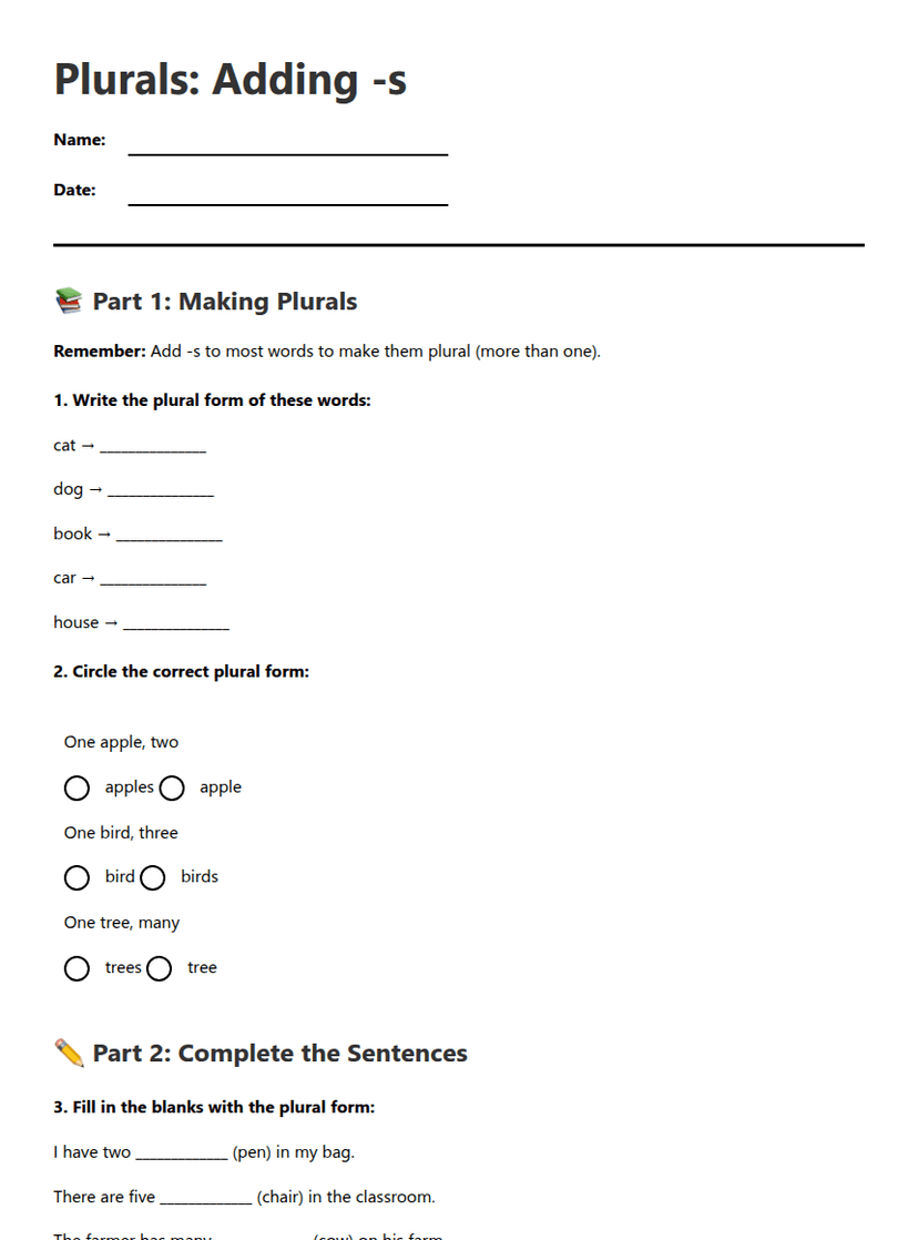 Plurals and -ing Suffixes