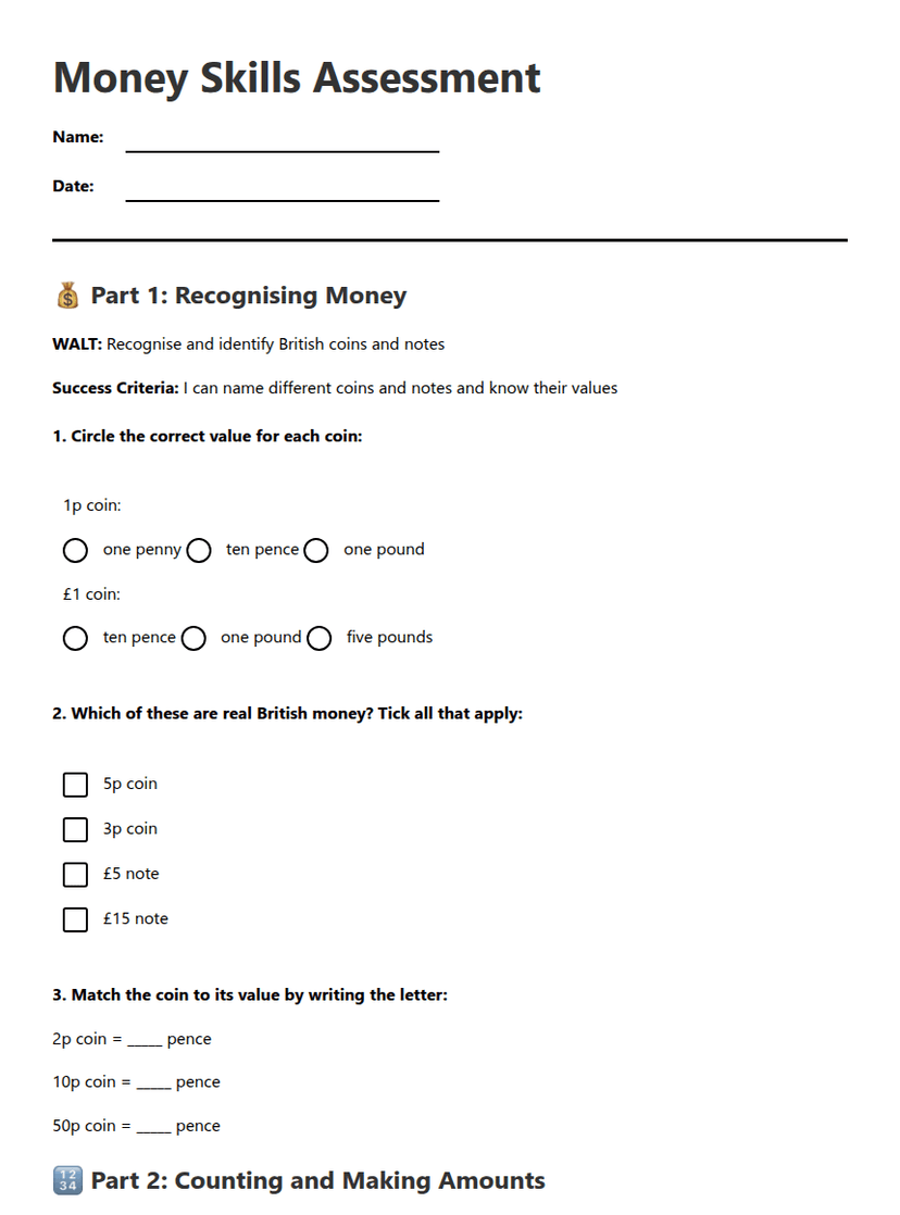 Money Skills Assessment