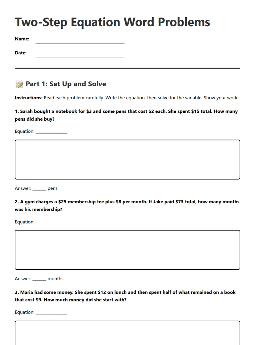 Two-Step Equation Word Problems