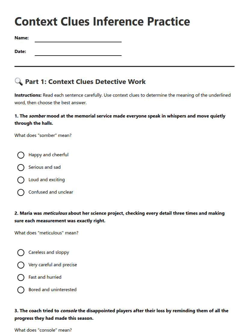 Context Clues Inference Practice