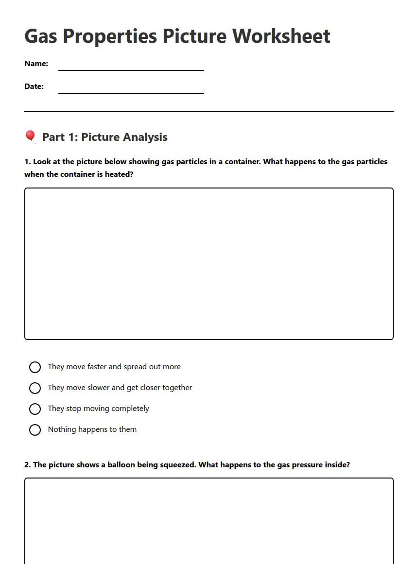 Gas Properties Picture Worksheet worksheet preview