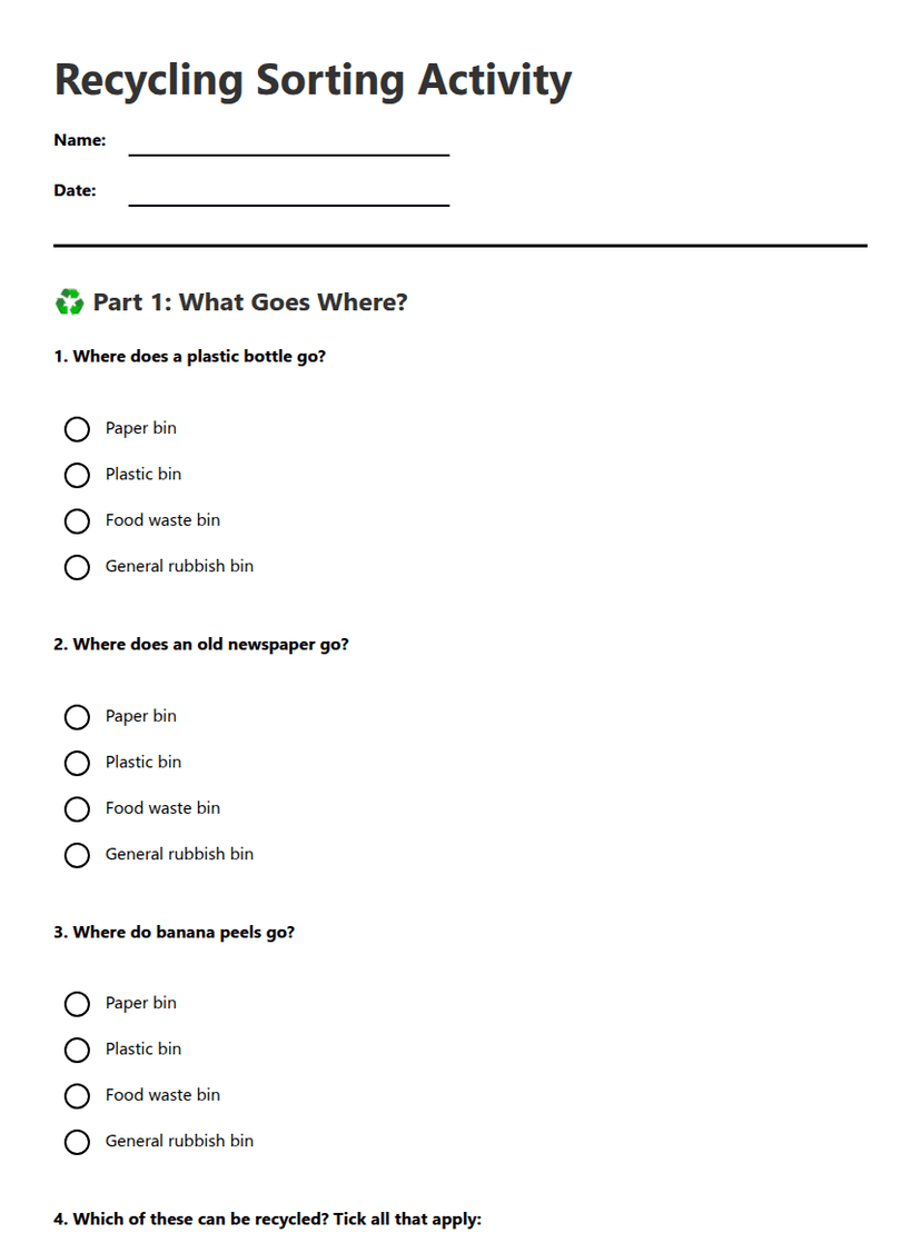 Recycling Sorting Activity