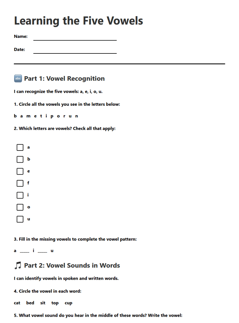 Learning the Five Vowels