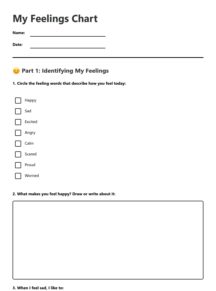 My Feelings Chart worksheet preview