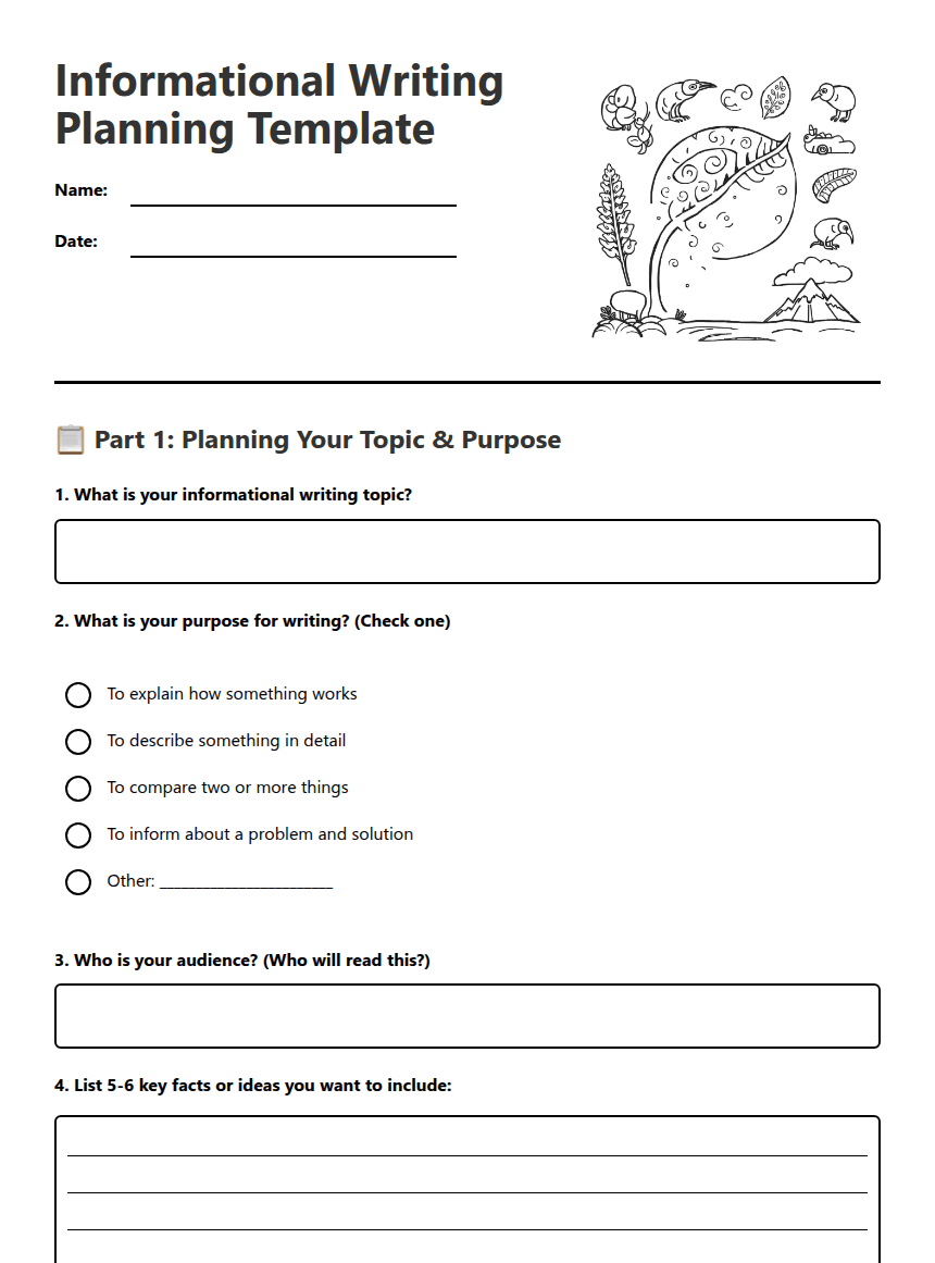 Informational Writing Planning Template worksheet preview