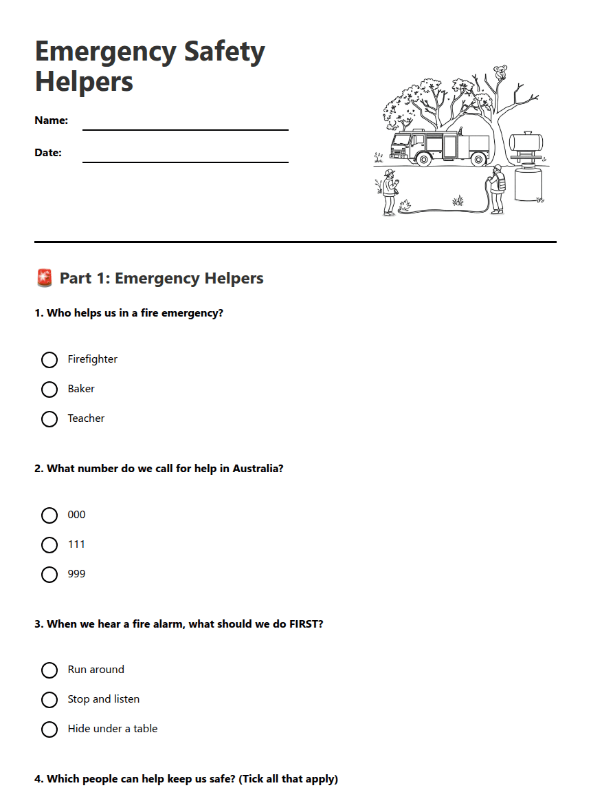 Emergency Safety Helpers worksheet preview