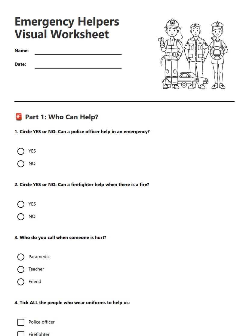 Emergency Helpers Visual Worksheet