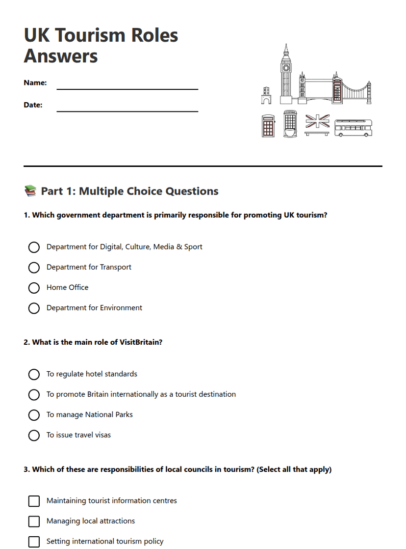UK Tourism Roles Answers