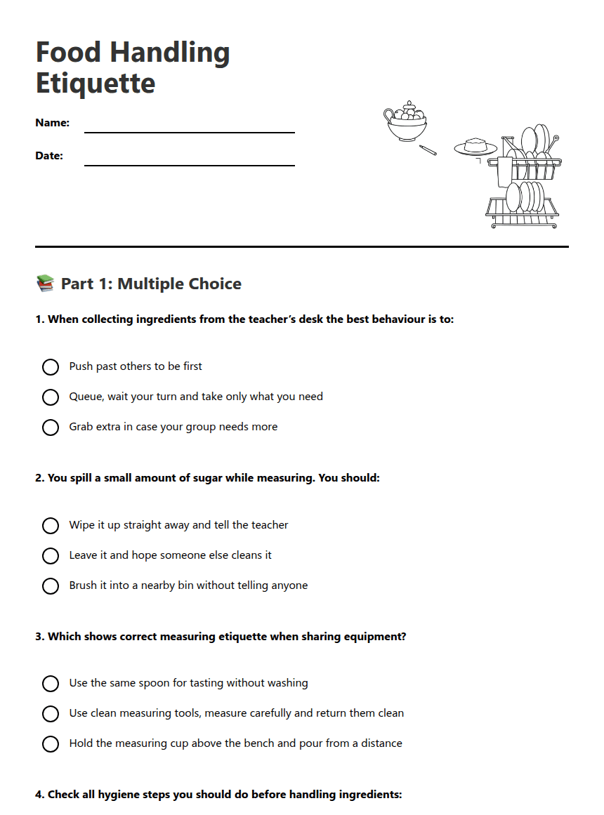 Food Handling Etiquette worksheet preview