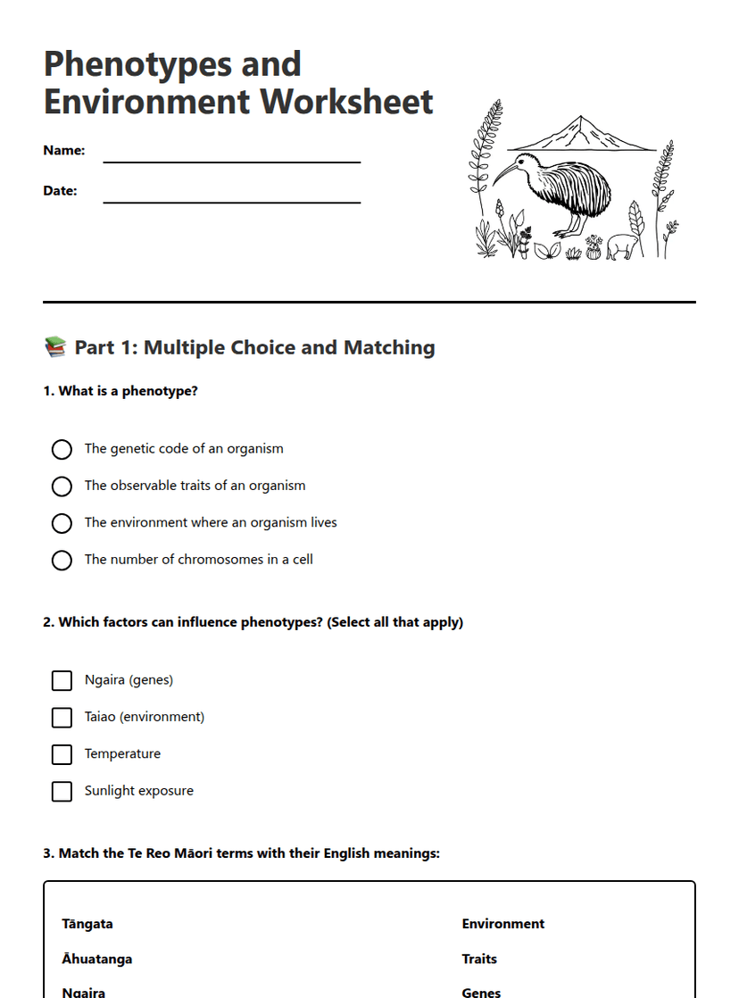 Phenotypes and Environment Worksheet
